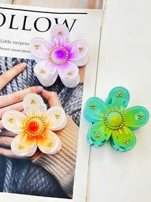 1 pieza/3 piezas/6 piezas Pinza de pelo de plástico ABS con estampado floral, nuevo lanzamiento 2025 para playa, viaje, fiesta, vacaciones, vuelta al colegio, accesorios de pelo dulces y frescos, elegantes pinzas de pelo, pasador de pelo de invierno