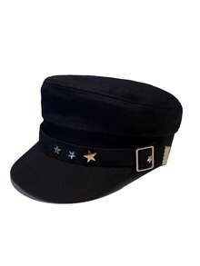 1pc Black Star Print Beret Hat, Retro British Style, New Navy Sailor Cap, Korean Fashion, Painter Cap