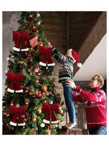 Nuevo conjunto de 3 piezas con lazo 2025, gran lazo rojo navideño, accesorios de decoración de fiesta, adornos para el árbol de Navidad, accesorios de embalaje de regalos navideños, decoraciones navideñas para el hogar, decoración de habitaciones de invierno