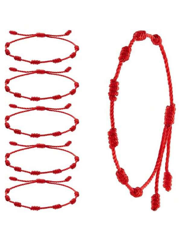 1/2/6pcs Red Minimalist Handmade Braided Friendship Bracelet, Adjustable Unisex Couples Wrist Bands