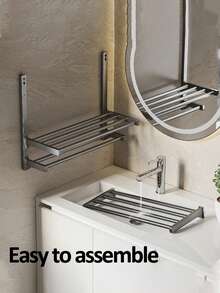 无孔毛巾架，浴室收纳架，毛巾挂钩，多功能壁挂式收纳架，家居浴室装饰，浴室收纳架，浴室配件，浴室工具 - 彩色 - 查看 5