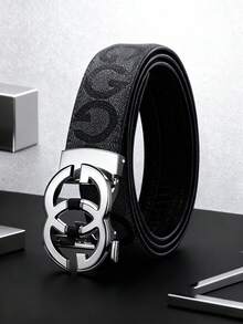 1 Piece Of Men's Letter Alloy Automatic-Buckle Adjustable Waist Belt. It Is A Carefully Selected Men's Light Luxury Business And Fashion Leather Belt, With A Length Of 120cm/47.24 Inches. Durable In Use, It Is Suitable For Daily Wear And Party Outfits, Applicable To Any Occasion. This Jeans Belt Is An Excellent Gift Choice. - Gold - View 11