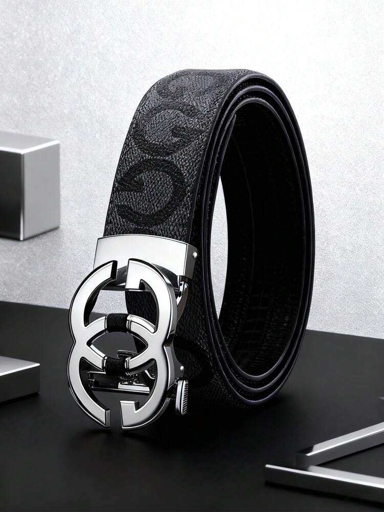 1 Piece Of Men's Letter Alloy Automatic-Buckle Adjustable Waist Belt. It Is A Carefully Selected Men's Light Luxury Business And Fashion Leather Belt, With A Length Of 120cm/47.24 Inches. Durable In Use, It Is Suitable For Daily Wear And Party Outfits, Applicable To Any Occasion. This Jeans Belt Is An Excellent Gift Choice. - Gold - View 11