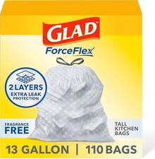 Toallas de papel de cocina ForceFlex Bolsas de basura con cordón, 13 galones, sin fragancia, 110 quilates, paquete puede variar - Sin fragancia - Ver 1