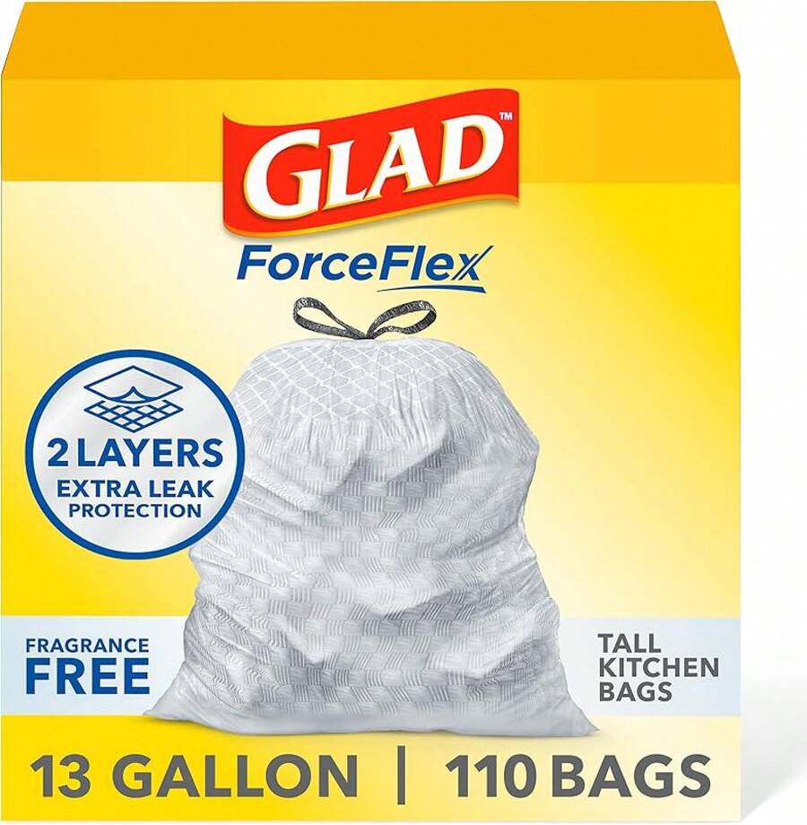 Toallas de papel de cocina ForceFlex Bolsas de basura con cordón, 13 galones, sin fragancia, 110 quilates, paquete puede variar - Sin fragancia - Ver 1