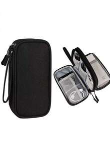 1pc Double-Layer Electronics Organizer Bag - Portable Charger, Cable & Accessory Storage Case, Polyester Travel Pouch For Chargers, Power Banks, USB Drives, Earphones & Hard Drives, Electronics Travel Case For Summer Holiday Travel, Outdoor Activities Cable Organizer Travel Essentials