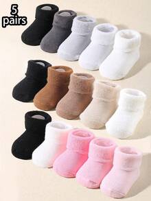 5 Pairs Baby Thick Wool Blend Socks, Random Colors. These Warm Socks Are Suitable For Autumn And Winter Seasons, For Both Baby Boys And Girls. They Are Thicker Design. With Thick And Warm Lining, They Are An Ideal Choice For Babies In Autumn And Winter. - Multicolor - View 5