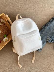 1pc Fashionable & Cute Plush Zipper Closure Backpack, Best Choice For Women's Outdoor Activities, Travel, Hiking, Vacation In Autumn/Winter Season - White - View 9