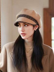 1 件女士纯色百搭报童帽，华夫格八角帽，保暖防风棒球帽，优雅时尚，适合日常穿着，秋冬 - 蝴蝶型 - 查看 9