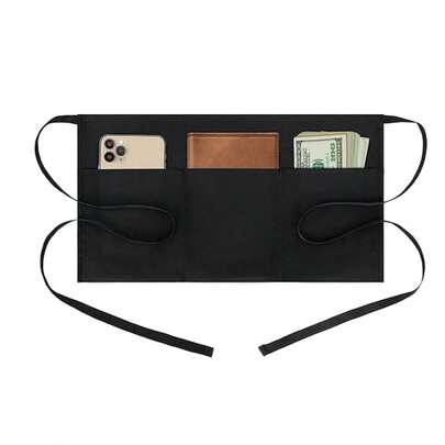 サーバーエプロン 3つのポケット付き、油はじき 防水性 ウェイトレス ウェイター ショート ウエストエプロン