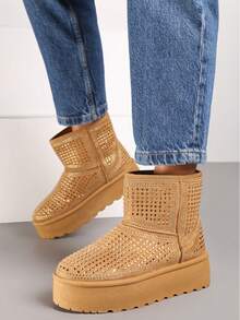 Dam Rhinestone Decor Winter Platform Snow Boots - Kamel - Visa 4