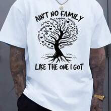 Men's Relationship Graphic T-Shirt - Light Yellow Tee With "Ain't No Family Like One I Got" Saying - Elastic Neckline Casual Shirt Dad, , Husband - Washable Summer Top Outdoor Activities & Casual Attire, Bold Lettering Design, Breathable Material, Short Sleeve Tee, Apparel220g High-Quality Pure Cotton T-Shirt With Minimalist Printing, Soft And Breathable Fabric, Comfortable And Loose, Suitable For All Day Wear, Suitable For Office Casual Wear, Spring And Summer Daily Appearance, Elegant And Youthful Design Ropa De Hombre - 白色5 - 查看 6