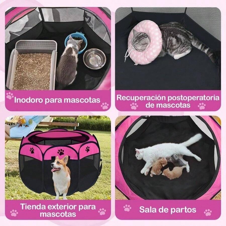 Parque para Perros Plegable, Portatil Parque para Mascotas con Bolsa de Transporte, Durable Parque para Perros de Diseo Transpirable para Medianas y Pequeos Mascota 74 * 74 * 43cmGris - rosa - Ver 1