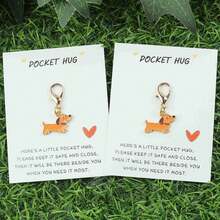 1个/2个/5个/10个装可爱腊肠犬钥匙扣，橙色狗狗造型，活泼可爱。附赠卡片，表达温暖陪伴，适合作为礼物送给家人和朋友。 - 彩色 - 查看 12