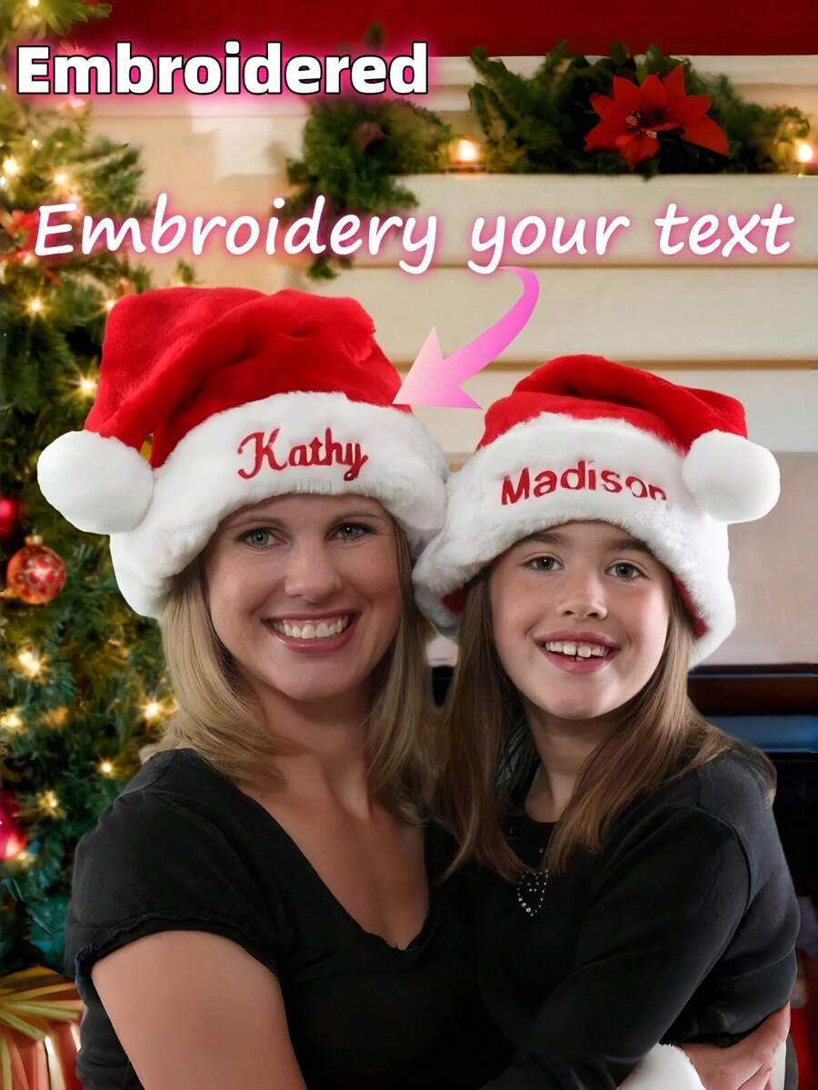 Plush Velvet Personalized Santa Hat, Custom Santa Hats, Hats For Christmas, Embroidered Santa Hat, Christmas Decor