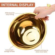 - tazn para mezclar, acero inoxidable de 3.5 cuartos de galn, para ensalada de metal para hornear y cocinar cuencos grandes para entretenimiento en la cocina, dorado - 3,3 litros - Ver 7