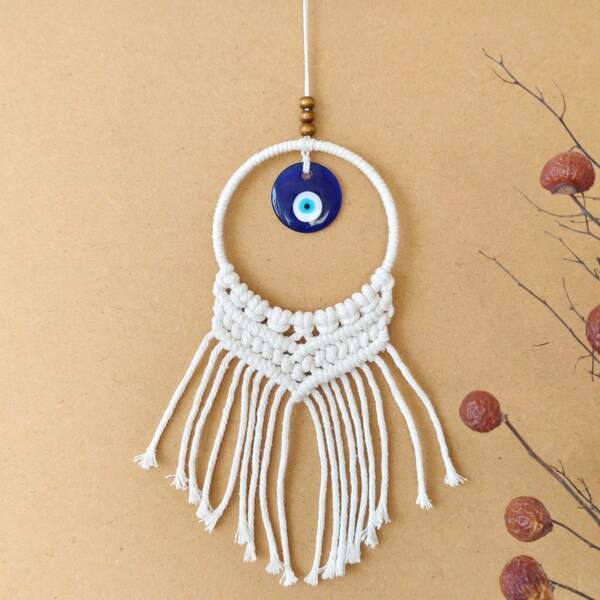 Handwoven Bohemian Wall Tapestry - Blue Eye Tapestry With Evil Eye Design For Protection - Elegant And Delicate Home Decor Item