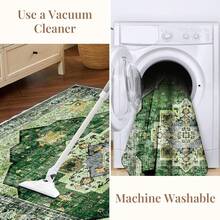Soft Neutral Area Rugs 5x7, Washable Rug With Non Slip Backing, 5 X 7 Faux Cashmere Low-Pile Carpet, Cream White & Blue & Light Brown,  2025 Design - Green & Yellow - View 7