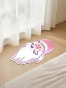 1PC Pink Santa Claus Christmas Mat - Soft, Machine-Made, Washable, Ideal For Bedroom & Indoor Decor, Festive Holiday Mat With Santa Design, Christmas Decorations, Durable Construction, Home Decorators, Christmas Mat, Kitchen Mat, Accessory ﻿