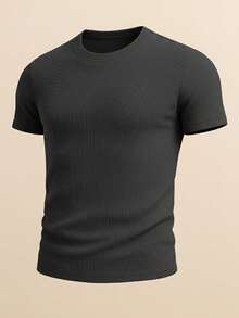 Men's Casual T-Shirt Slim Fit Basic Social Fashion - 深灰色 - 查看 2