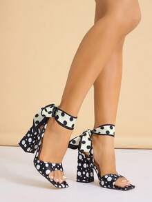 Sandalias de tacón alto para mujer, moda para fiestas y eventos al aire libre, de tacón grueso y punta cuadrada, con diseño de lazo en la cintura y correa en el tobillo, elegantes y lujosas sandalias de tacón alto negro de alta calidad