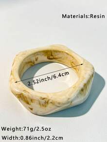 1pc New Tie-Dye Ivory Resin Bracelet With Asymmetric Geometric Shell And Pearl Accents, Adjustable Elegant Jewelry Suitable For Party, Holiday And Daily Wear
