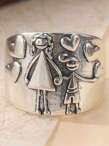 Cincin Pasangan Tembaga Buatan Tangan Antik, Cincin Kenangan, Cincin Hadiah, Cincin Pernikahan Bohemian - Perak - View 3