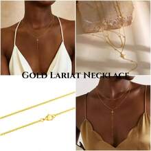 Lariat Women - Dainty Long Necklace  14K Gold Plated Hypoallergenic Layered Long Y - Shape Sunburst CZ - Bar Pendant Drop Chain Necklace Set Women Non Tarinsh Jewelry - hạt sunburst nhiều lớp-gd - Xem 6