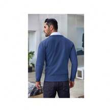 Men's Crew Neck Sweater Slim Fit Lightweight Sweatshirts Knitted Pullover For Casual Or Dressy Wear - 藍色 - 查看 3