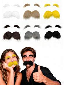 1 Set Unisex Fake Mustache And Eyebrows With Adhesive, Novelty Facial Hair Costume Accessories, Suitable For Cosplay, Party, Funny Jokes, Beard Decoration, Suitable For Games, Parties, Halloween, Christmas, Thanksgiving - Multicolor - View 1
