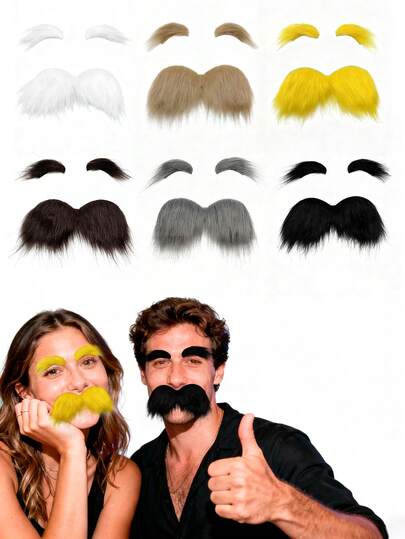1 set unisex lösmustasch och ögonbryn med självhäftande klistermärke, roliga ansiktshårskostymtillbehör, lämplig för cosplay, fest, roliga skämt, skäggdekoration, lämplig för spel, fester, halloween, jul, thanksgiving