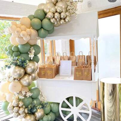 25/50pcs Green & Platinum Balloons. 10in/25.4cm Gray Green, Metallic, Champagne, Gold, White Latex Balloons, Suitable For Birthday, Wedding, Valentine's Day, Christmas, New Year, Opening Ceremony, Graduation Season, Home Decor, Balloon Arrangement, Balloon Party, Photography Props, Check-In Photo Atmosphere Background, Still Life Decoration