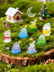 7 sztuk miniaturowych figurek bałwanków, choinka z żywicy, miniaturowe akcesoria do majsterkowania, mikrokrajobrazy, ozdoby świąteczne, dom, zimowe dekoracje na tort, domek dla lalek, ozdoba na tort w kształcie choinki, klej do kremu, DIY, żywiczne akcesoria, ozdoba świąteczna, idealna do każdego pokoju, idealna na Boże Narodzenie i Walentynki, dekoracje ogrodowe, dekoracje do akwarium