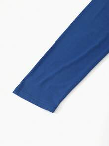 Spring & Autumn New Color Block Casual Sporty Homewear Loose Basic Long Sleeve Round Neck T-Shirt - Royal Blue - View 5