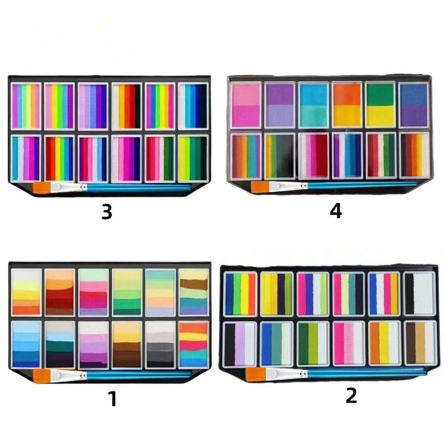 12 色高颜料水彩颜料套装（带刷子），鲜艳饱和，适合万圣节、圣诞节、狂欢节、生日派对装饰 - 顏色 - 查看 1