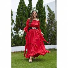 Renaissance Dress Women Victorian Medieval Gothic Witch Fairy Wedding Beige Off Shoulder Puff Sleeve Ruffle Dresses{"Color_name":"04-Wine","Size_name":"XX-Large/3X-Large"} - 04-葡萄酒 - 查看 7