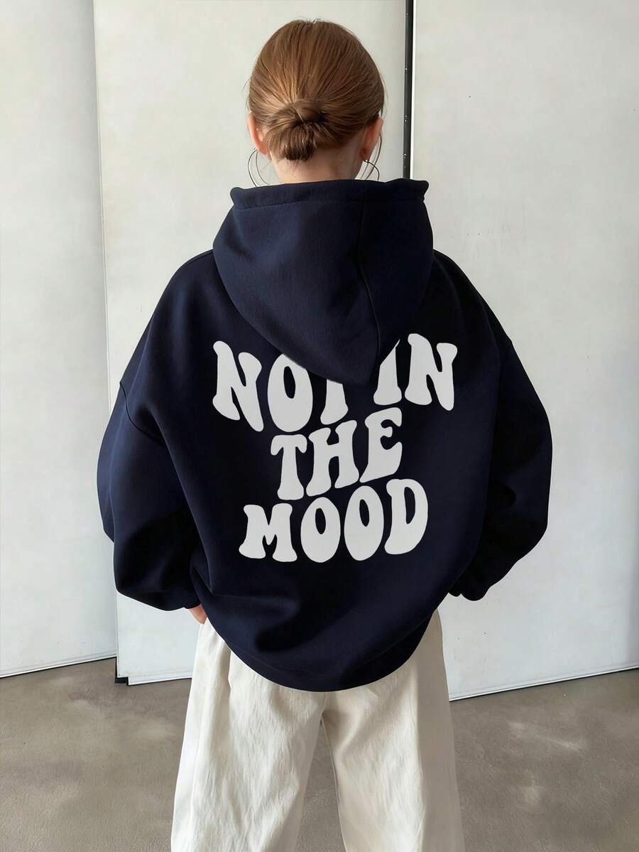 Tween Girl Casual Printed Thermal Lined Hoodie Sweatshirt, Navy, For Autumn