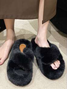 2025 New Women's Winter Viral Thick-Sole High Heel Fluffy Slippers For Outdoor Wear, Autumn New Fairy Style Short Girl Slouchy Increasing Height Platform Slippers, Home/Office Slippers, Size 34-42