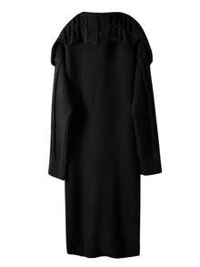 Solid Open Front Loose Knit Cardigan, Casual Long Sleeve Long Length Sweater With Pocket, Women's Clothing - Black - View 5