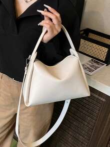 女士手提包，时尚简约商务休闲托特包，优雅单肩包，黑色水桶包 - 白色 - 查看 4