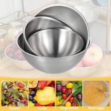 Juego de 4 cuencos para mezclar de acero inoxidable, suministros para hornear, pequeos y gruesos de acero inoxidable, parte inferior plana, apilables, para cocinar, hornear, ensalada, servir 1500 - plateado - Ver 5