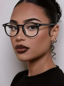 1 Pair Women's Leopard Print Black Round PC Frame Vintage Full Frame Casual, Office, Fashion Clear Lens Glasses