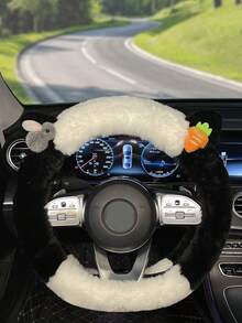 1pc New Rabbit & Carrot Plush Cute Car Steering Wheel Cover, Winter - one-size - View 13