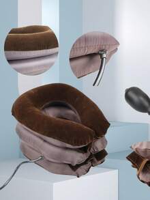 1 Stück brandneuer, sehr gefragter 3-Schichten Plüsch-Faser-verstärkter aufblasbarer Nackenschutz, tragbares aufblasbares Nackentraktionsgerät, Nackenstreckhilfe, Nackenstütze