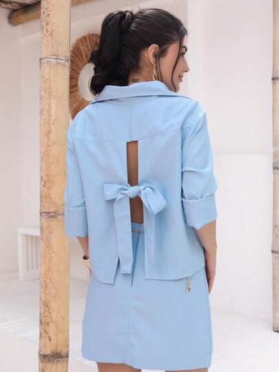 CAMISA FEMININA ALFAIATARIA LAÇO CHIC ELEGANTE