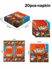 80/10 Sets, Suministros para fiestas con temática de dibujos animados, platos desechables, platos de papel. Incluye platos de 7 pulgadas, platos de 9 pulgadas, vasos de papel, pancartas, manteles desechables y juegos de pañuelos. Adecuado para 10-80 personas, suministros para picnics, fiestas de cumpleaños, campamentos, decoración y actividades de celebración. Regalos para fiestas, despedidas de soltera, decoraciones de restaurantes, utensilios de cocina, clubes, bomberos, Boom, Bang