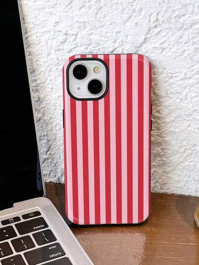 1 stuk minimalistische artistieke kleurrijke gestreepte patroon glanzende 2-in-1 film harde telefoonhoes geschikt voor Samsung / 11/12/13/14/15/16/17 Pro Max