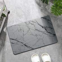 Quick-Drying Silicone Bathroom Mat, Non-Slip Rubber Backing, Waterproof Leather Bathroom Mat, Non-Woven Fabric Woven Rectangle White Marble Pattern - Multicolor - View 26