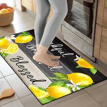 1 pieza Alfombra impresa con patrón de limón, tapete de lana sintética - Altamente absorbente, fácil de limpiar, adecuado para decoración del hogar, estilo rústico, entrada, interior, habitación, cocina, comedor, oficina pequeña/oficina en casa, fregadero, lavandería, felpudo, alfombrilla de cocina, alfombrilla antideslizante