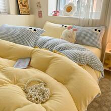 1 件牛奶丝绒双面毛巾绣花条纹印花被套，1*被套，无填充物，亲肤，柔软舒适，线条简约 - 藍白色 - 查看 4